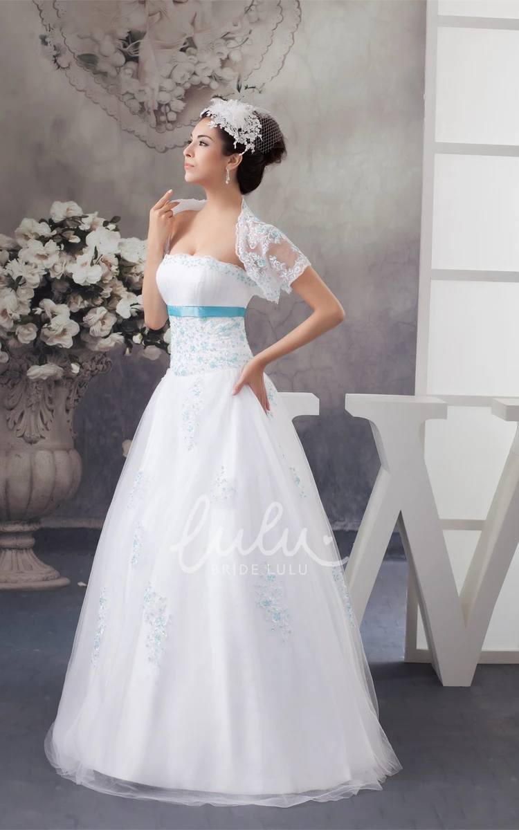 Lace Applique Tulle Strapless Wedding Dress with Bolero A-Line and Classy