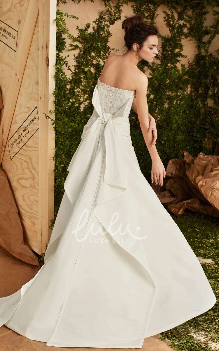 A-Line Satin Wedding Dress with Appliques Strapless Sleeveless Maxi + Classic