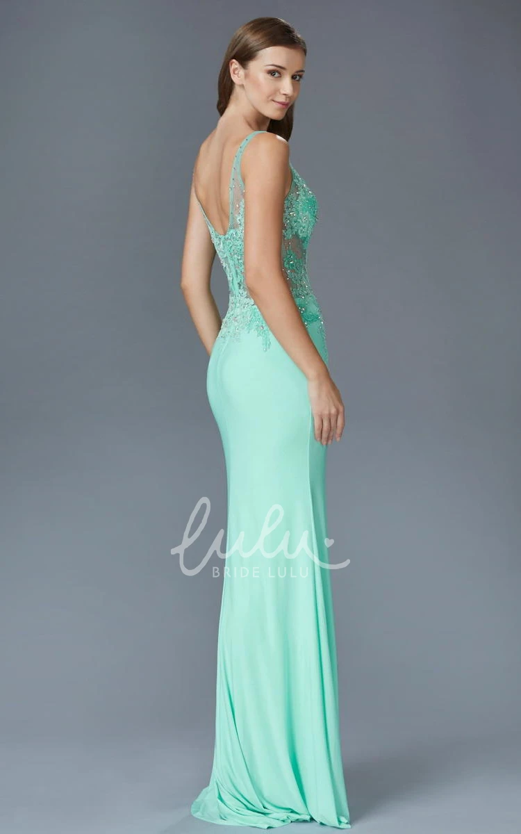 Sleeveless Sheath Jersey Formal Dress with Appliques and Split Front