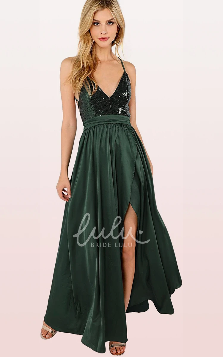 Sleeveless Tulle Split Front Casual Formal Dress with Ruffles and Tie Back