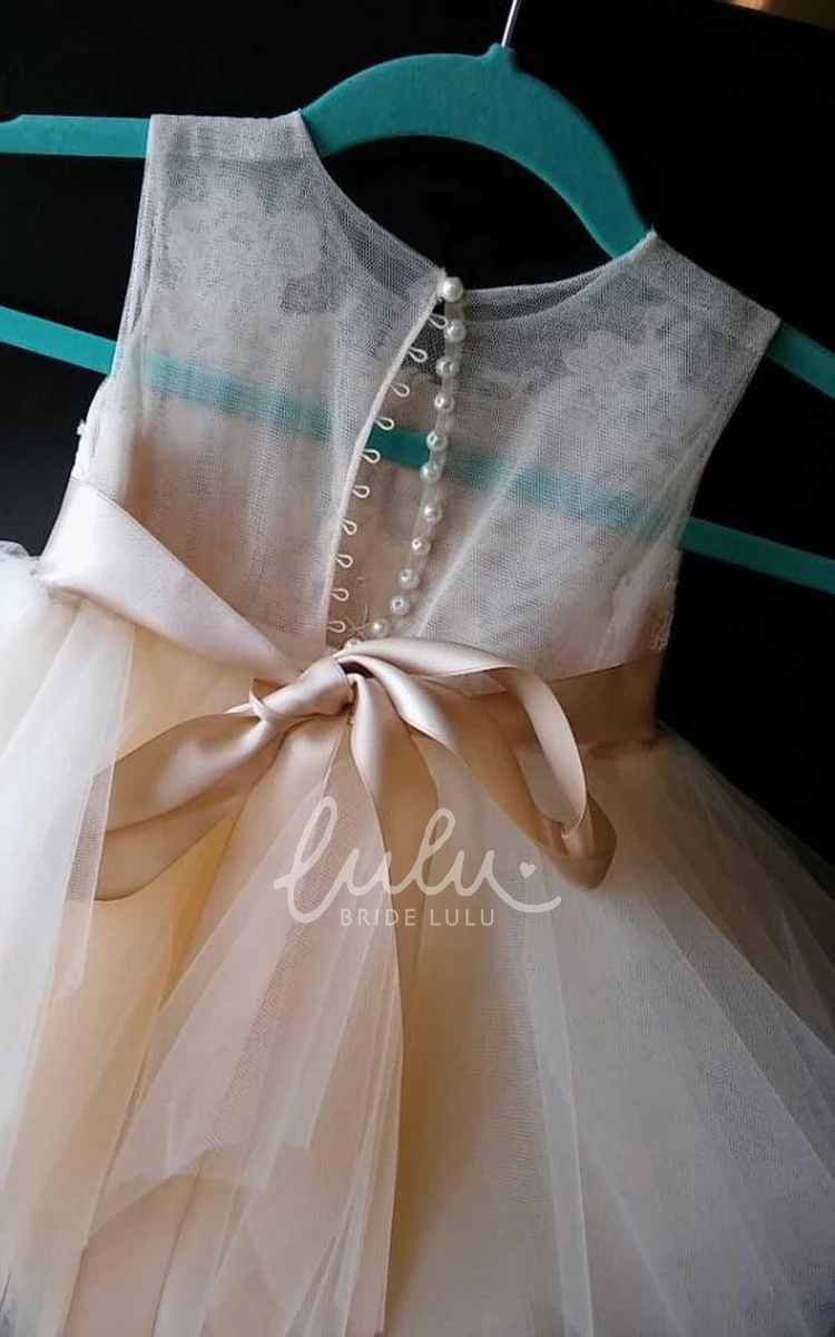 Tulle Tea-length Dress with Bow Sash Ribbon for Wedding