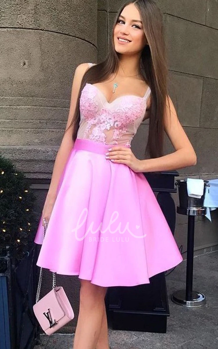 Satin Lace A-line Homecoming Dress with Straps and Ruffles