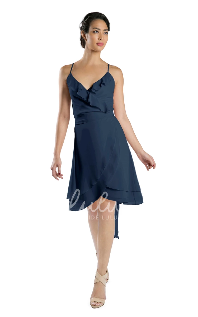 Spaghetti Strap Knee-Length Chiffon Bridesmaid Dress in Multi-Color Sleeveless