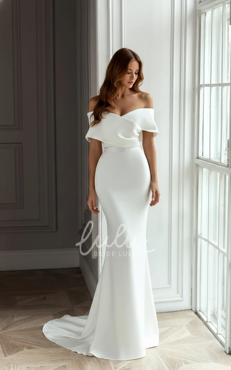 Simple Mermaid Off-the-shoulder Short Sleeves Warm Wedding Dress with Removable Skirt