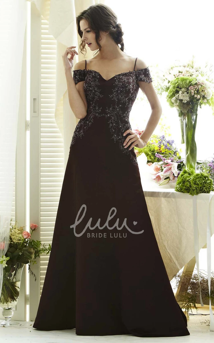 A-Line Floor-Length Chiffon Prom Dress with Appliques and Low-V Back Classy Prom Dress