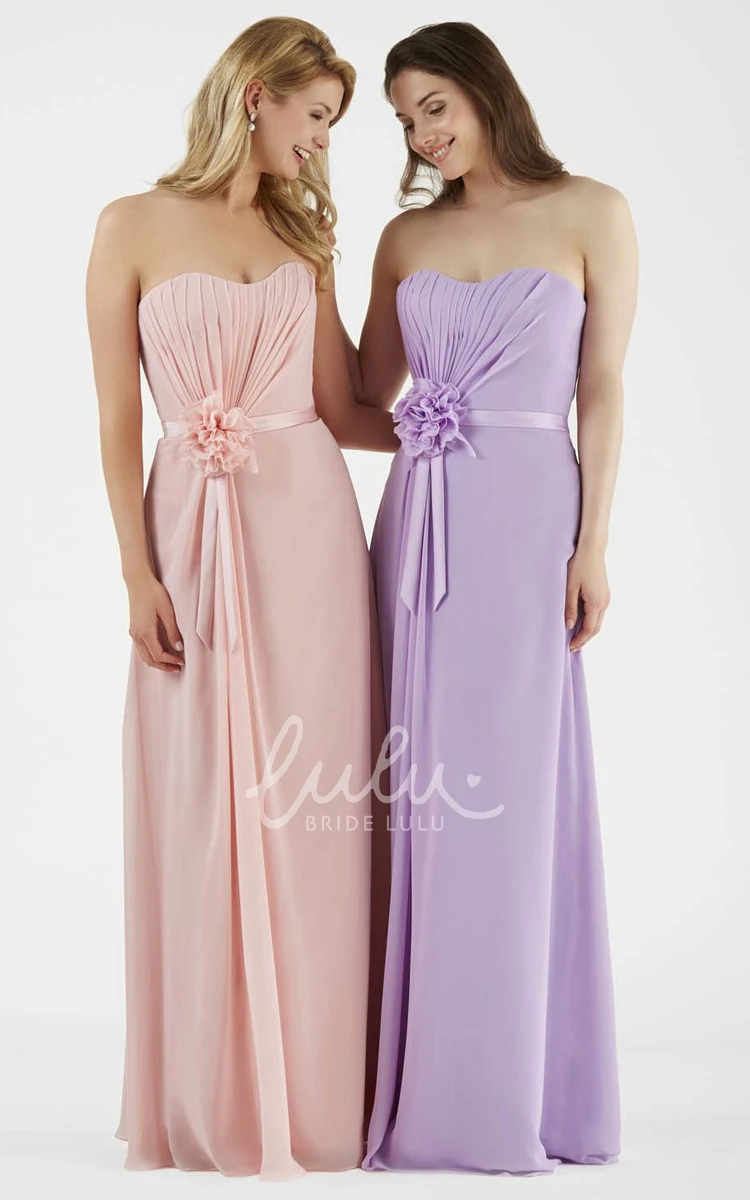 Strapless Chiffon Ruched Bridesmaid Dress Flowy Bridesmaid Dress