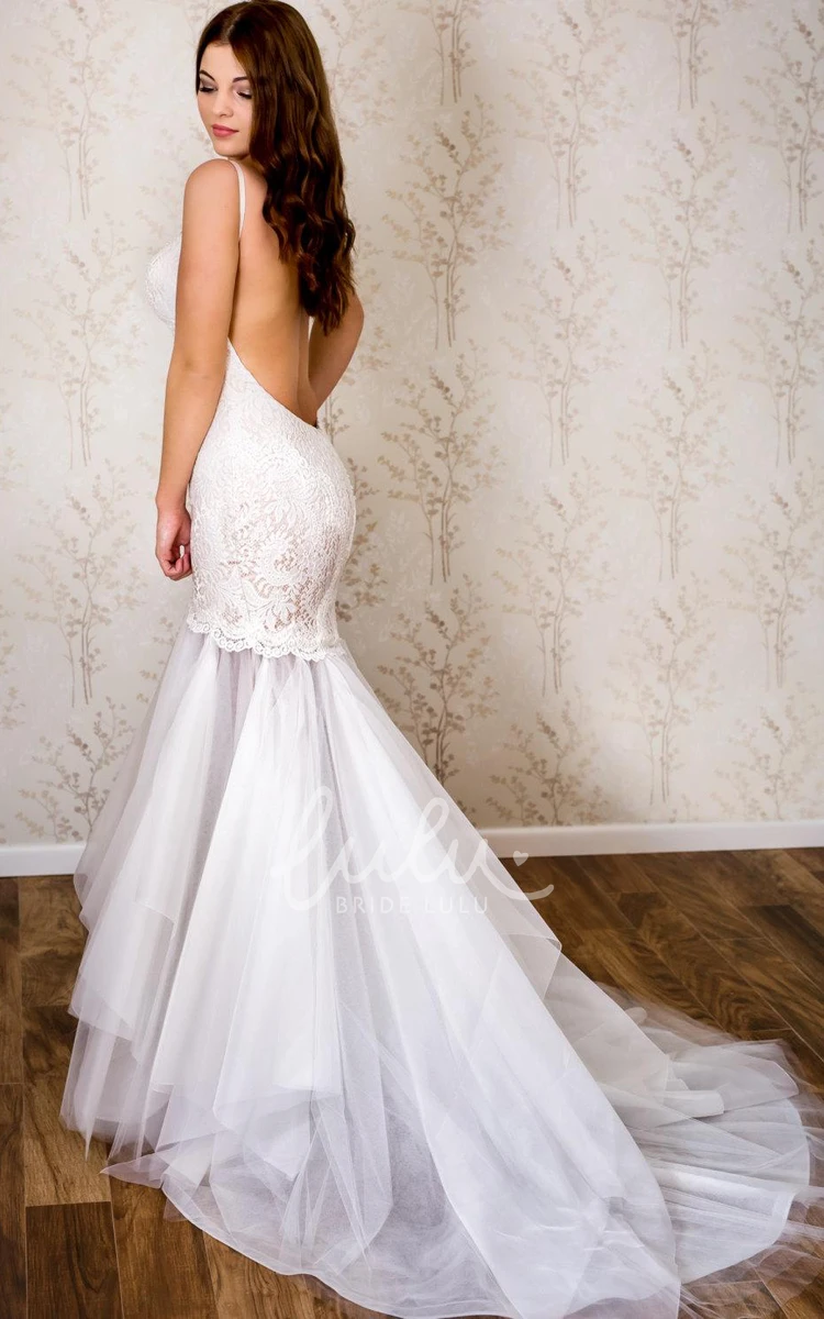 Spaghetti Strap Mermaid Wedding Dress Lace and Tulle for a Romantic Look