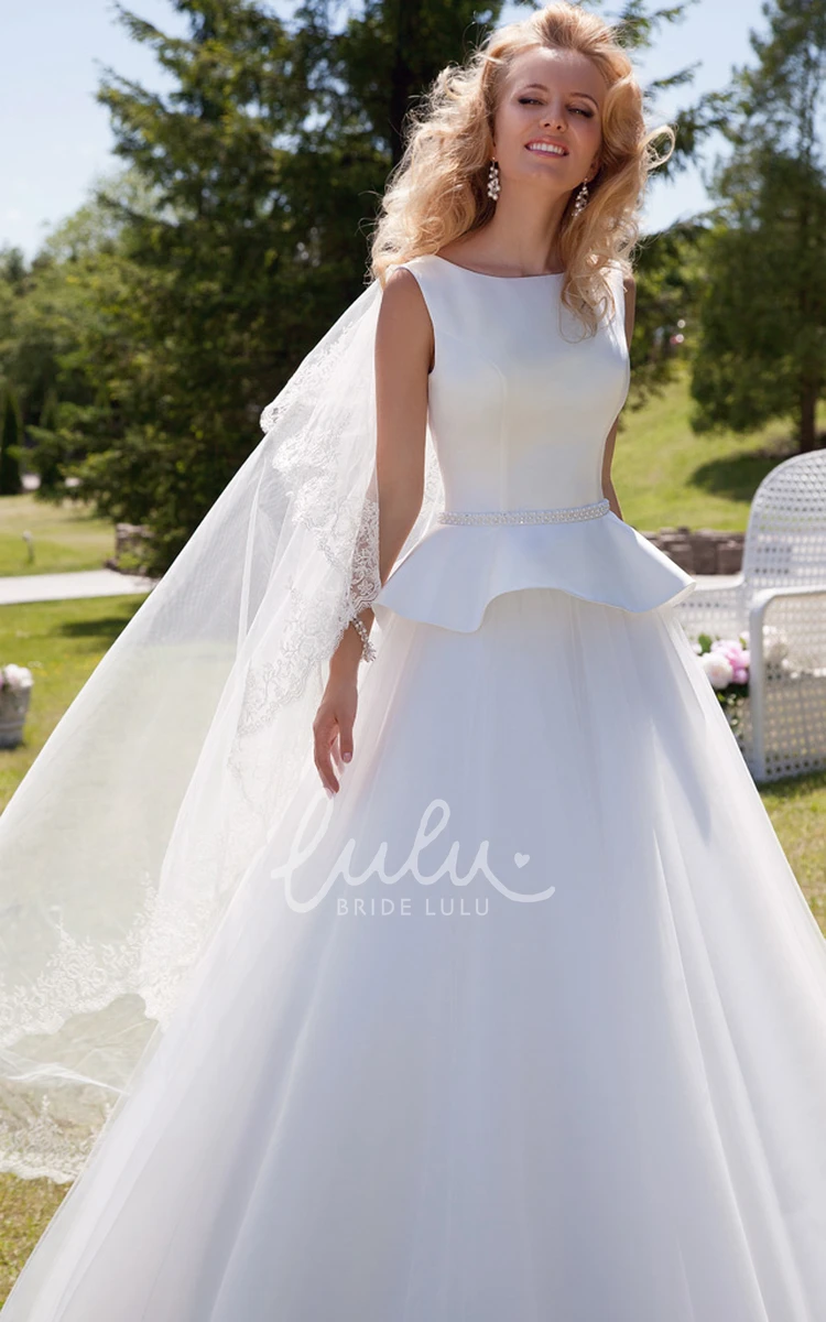 Satin&Tulle Wedding Dress with Peplum and Corset Back