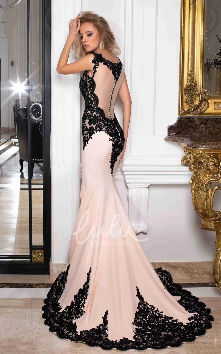 Illusion Back Mermaid Prom Dress with Appliques and Sweep Train