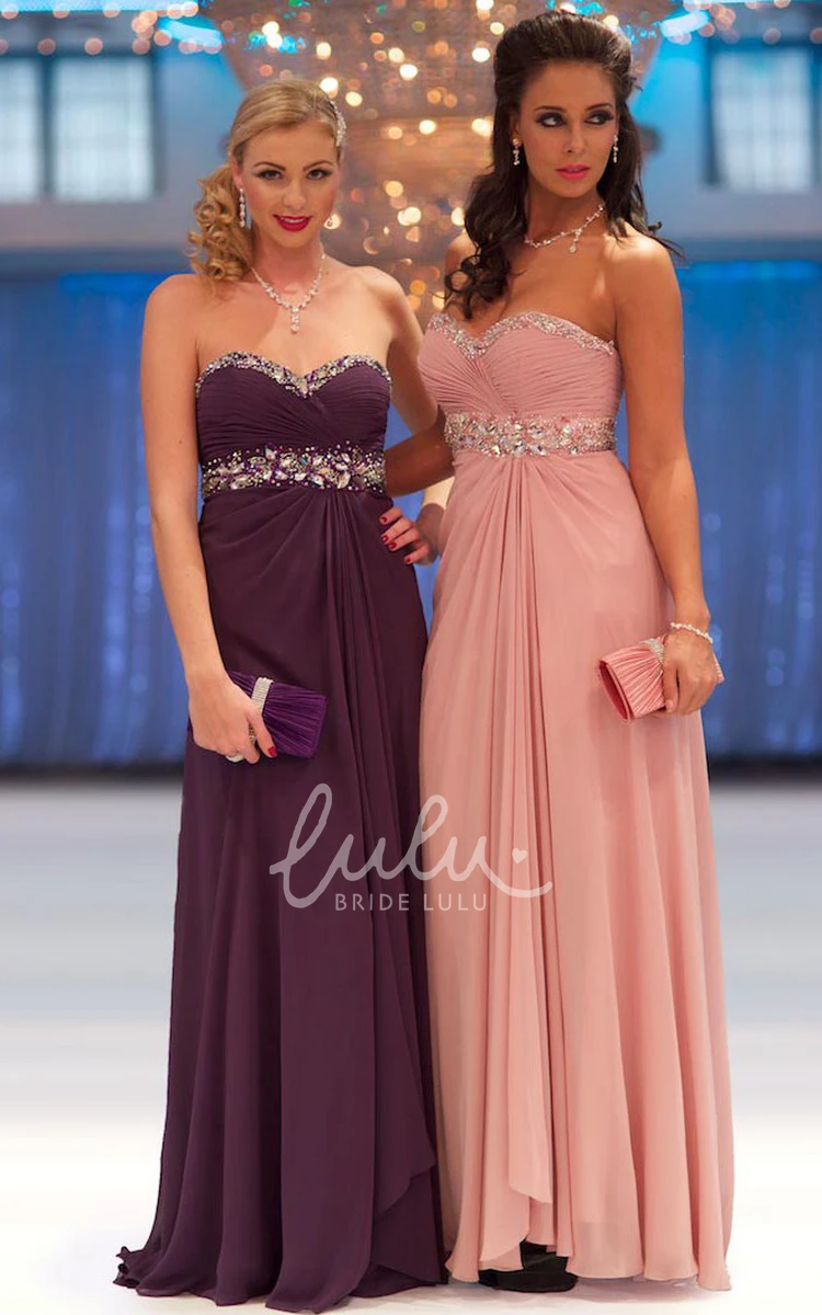 Sweetheart Chiffon Prom Dress with Ruching and Beading Sheath Sleeveless Empire Floor-Length