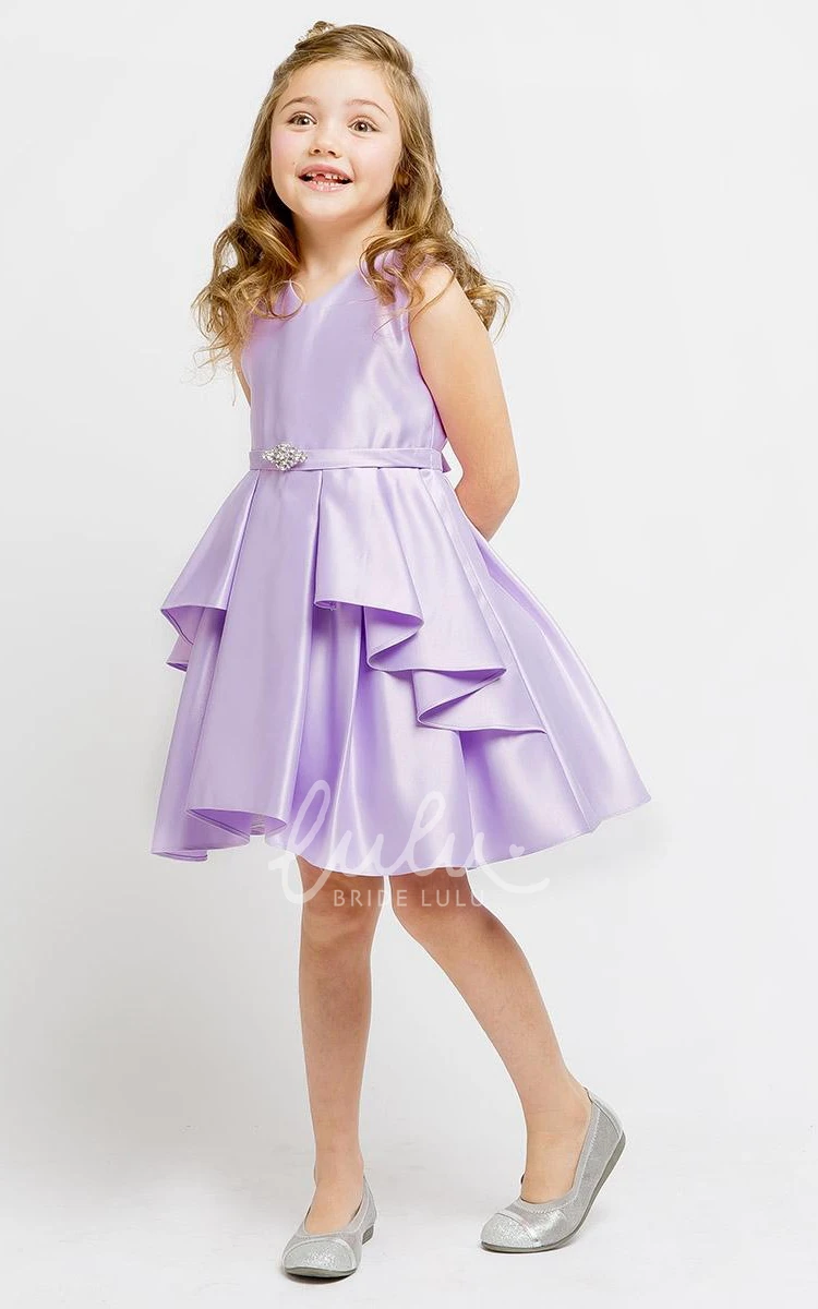 Beaded Satin Flower Girl Dress with Split Front Classy Bridesmaid Dress