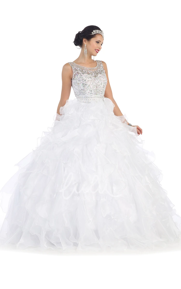 Organza Ball Gown Sleeveless Dress with Beading and Ruffles Formal Dress