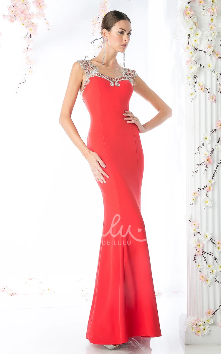 Jersey Illusion Floor-Length Dress with Beading for Prom