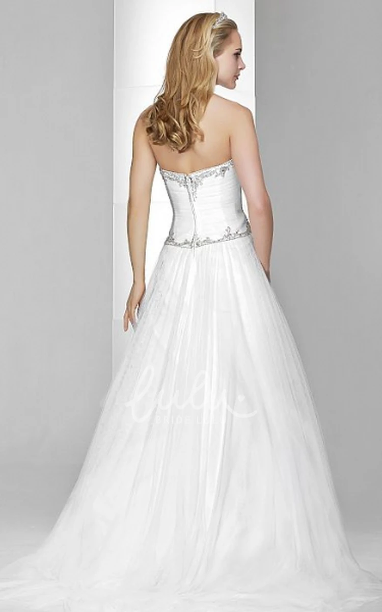 Ruched Tulle & Satin Wedding Dress with Beading A-Line