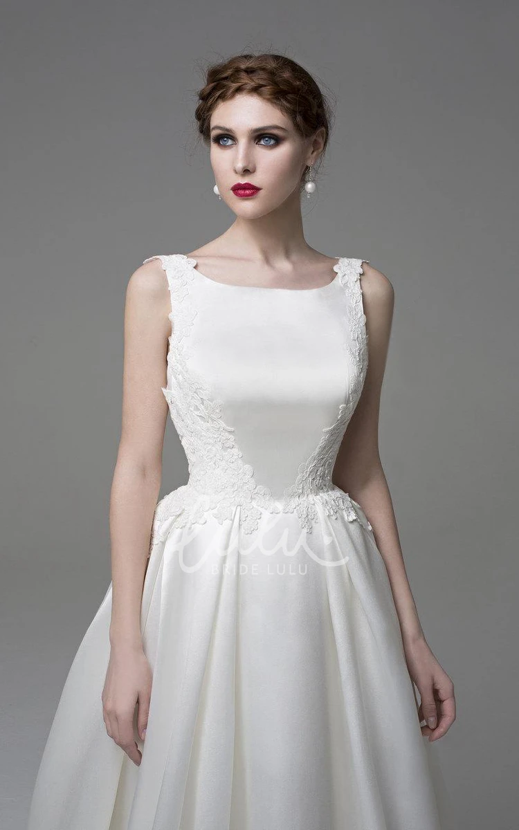 Sleeveless Satin A-Line Wedding Dress with Appliques Elegant Bridal Gown