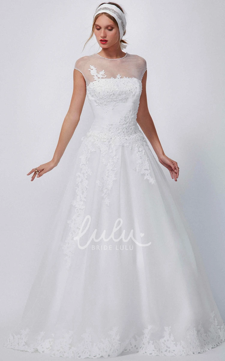 Appliqued High-Neck Organza Bridesmaid Dress A-Line Floor-Length Bridal Gown