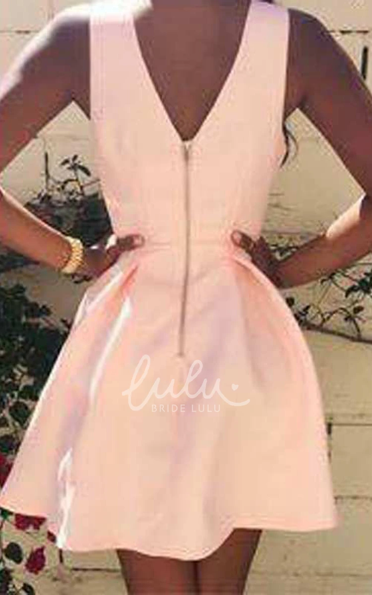 Short Pink Satin Strapless A-Line Homecoming Dress with Deep V-Neck