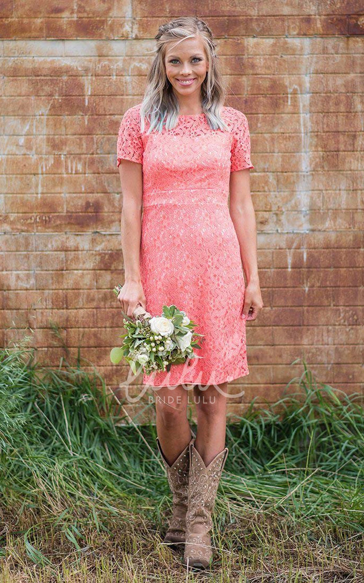 Short-Sleeve Lace Short Bridesmaid Dress Casual Lace Bridesmaid Dress