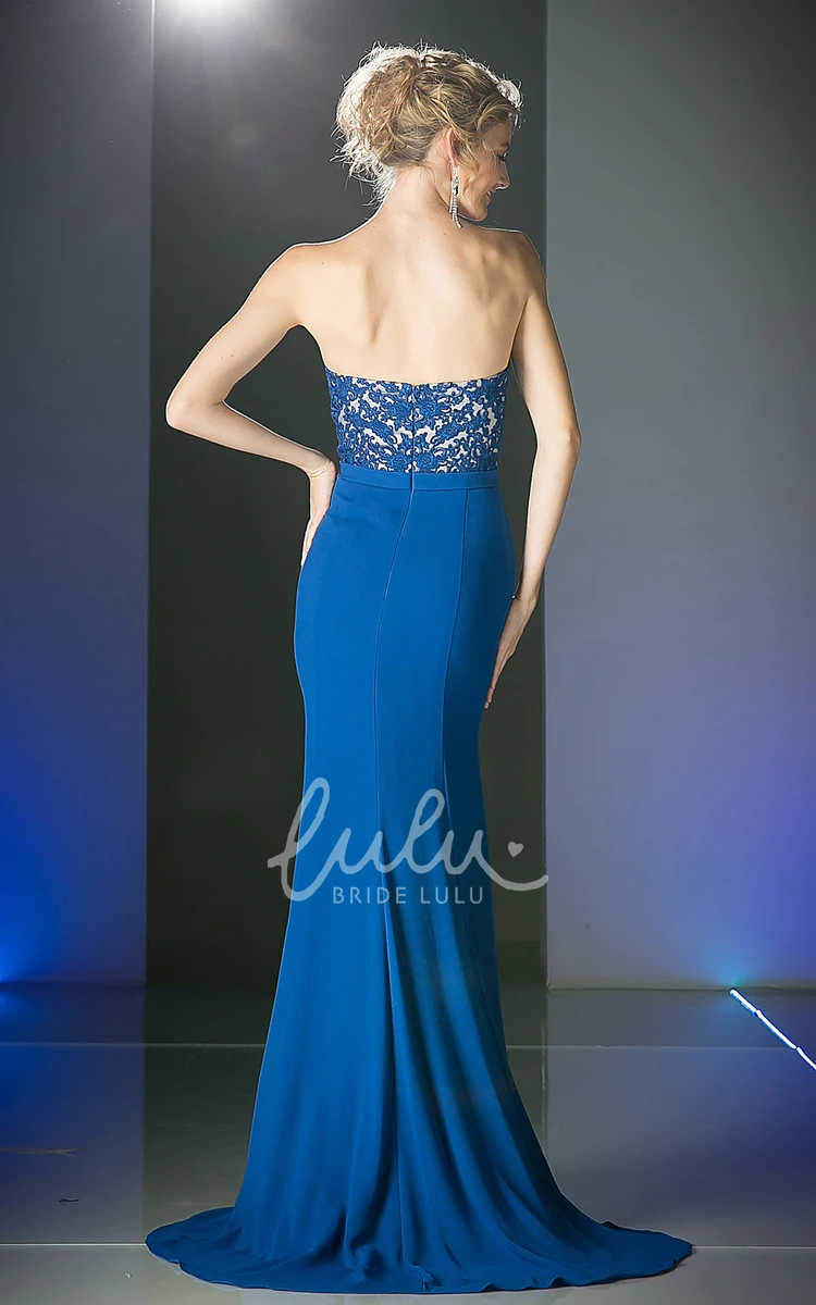 Long Sleeveless Sweetheart Sheath Formal Dress with Jersey Appliques