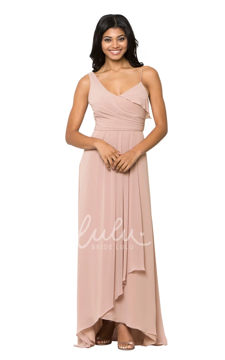 Spaghetti Chiffon Bridesmaid Dress with Ruched & Sleeveless Multi-Color Convertible