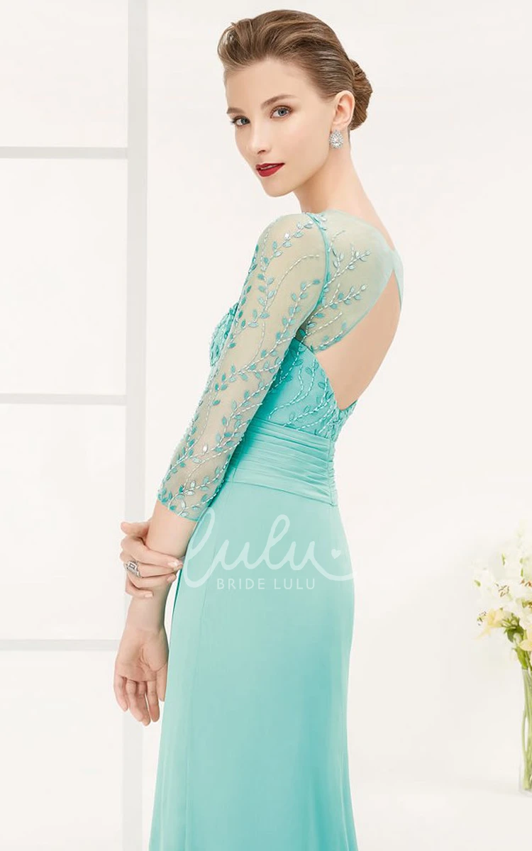 Sequined V-Neck Sheath Prom Dress with 3/4 Sleeves Floor-Length