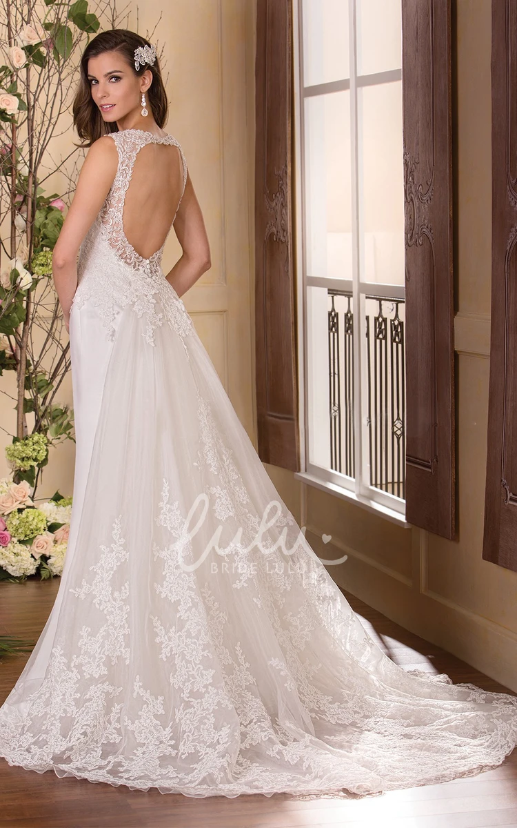 Long Sleeveless Wedding Dress with Keyhole Back and Appliques