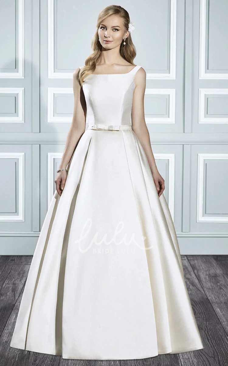 Sleeveless Square Neck Satin Wedding Dress with Court Train