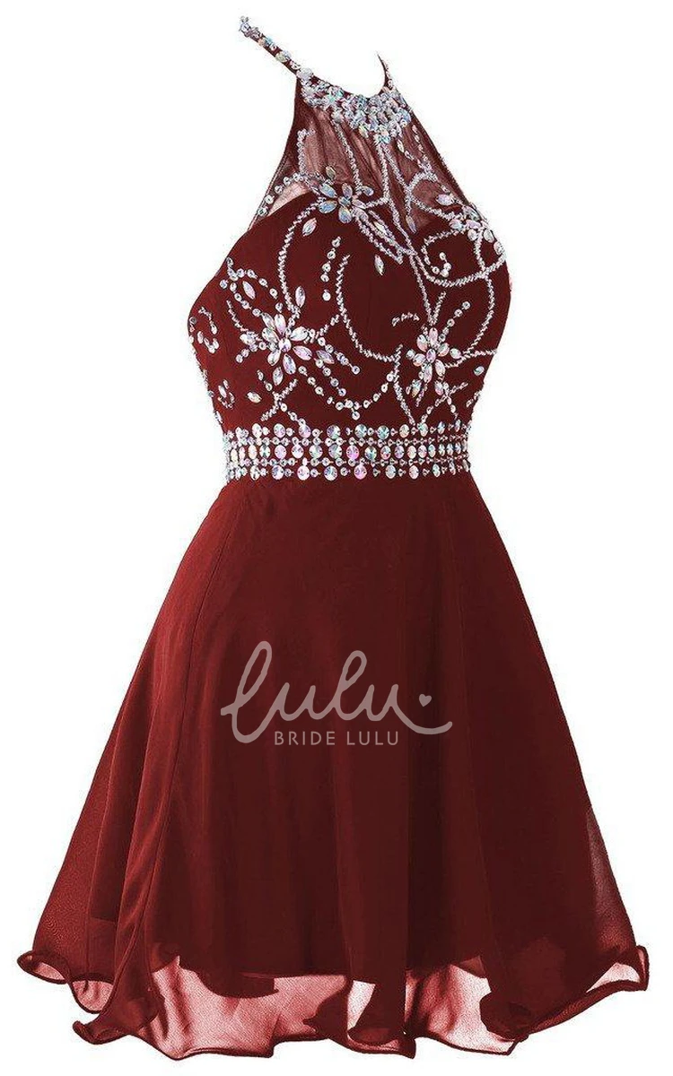 Halter Beaded Rhinestone Short Prom Dress