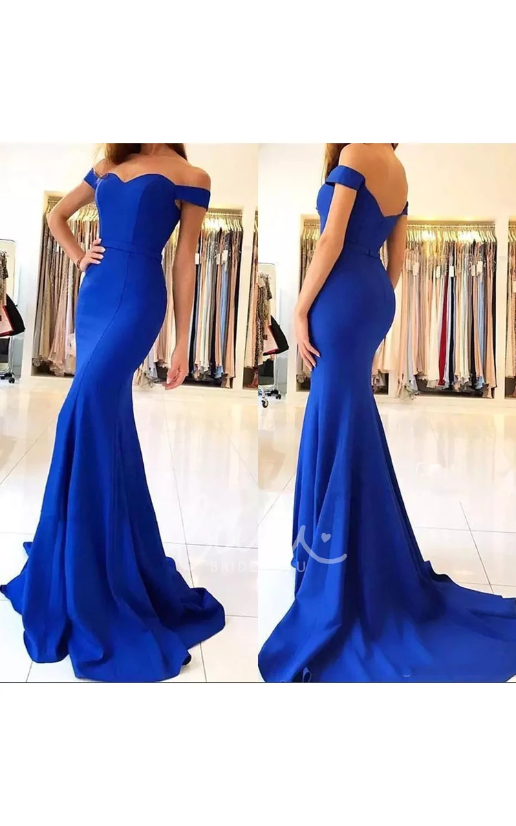 Off-the-Shoulder Satin Mermaid Bridesmaid Dress with Cap Sleeves