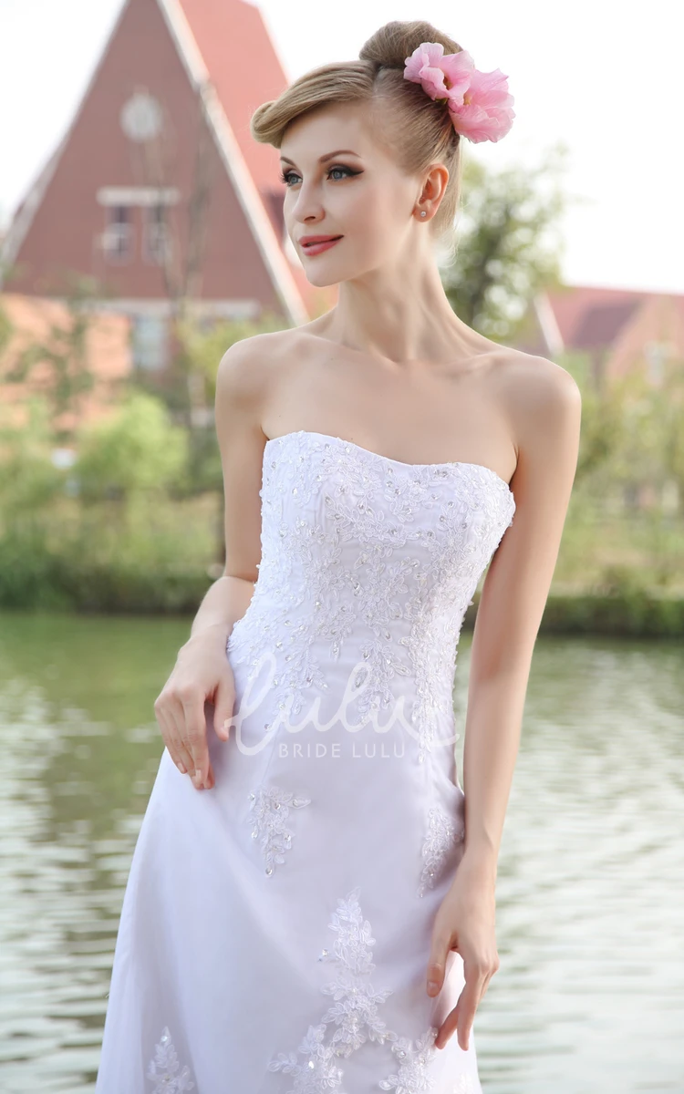 Strapless High-Low Organza Dress With Lace Appliques Gown