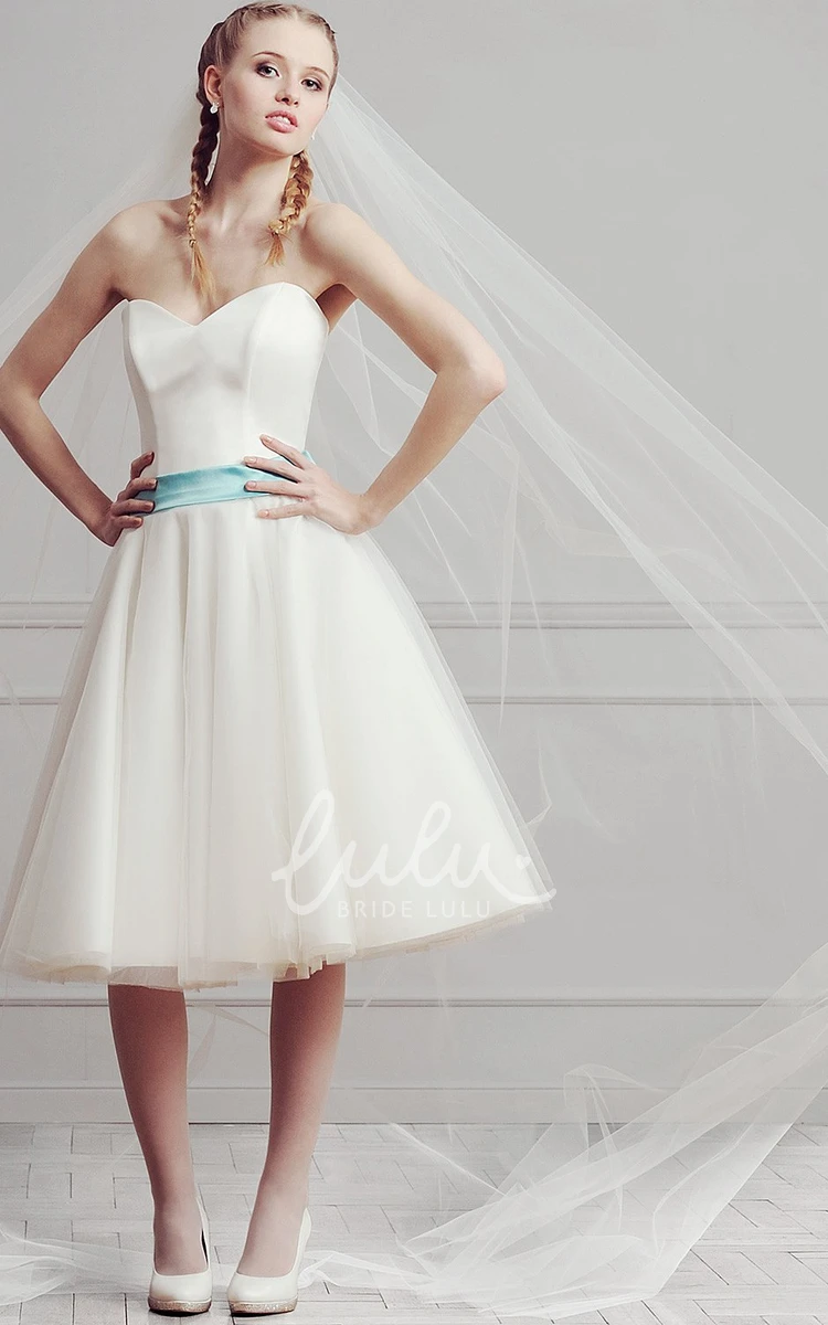 Knee-Length Satin and Tulle Sweetheart Wedding Dress A-Line Sleeveless