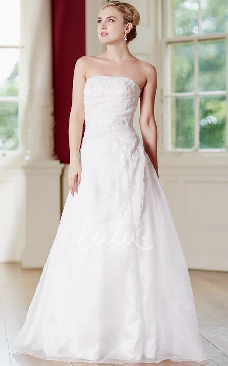 Appliqued A-Line Satin Wedding Dress with Lace-Up Back and Side Draping Floor-Length