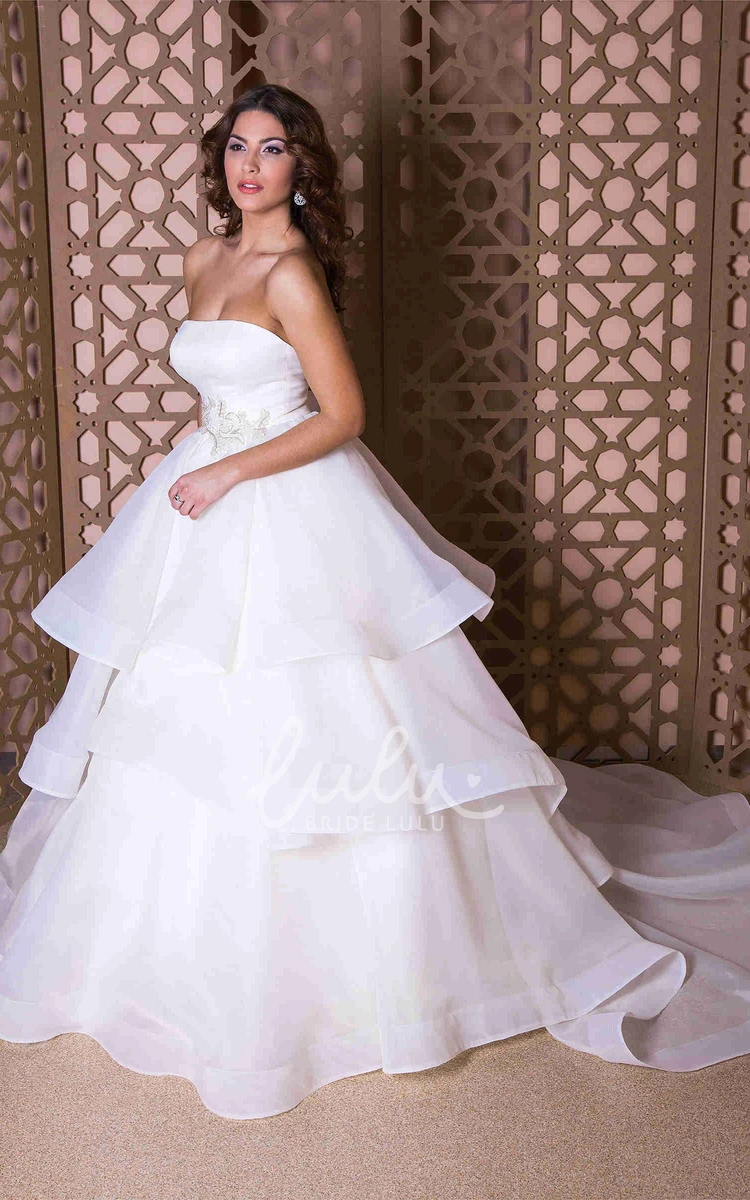 Beaded Organza A-Line Wedding Dress Strapless Sleeveless Floor-Length