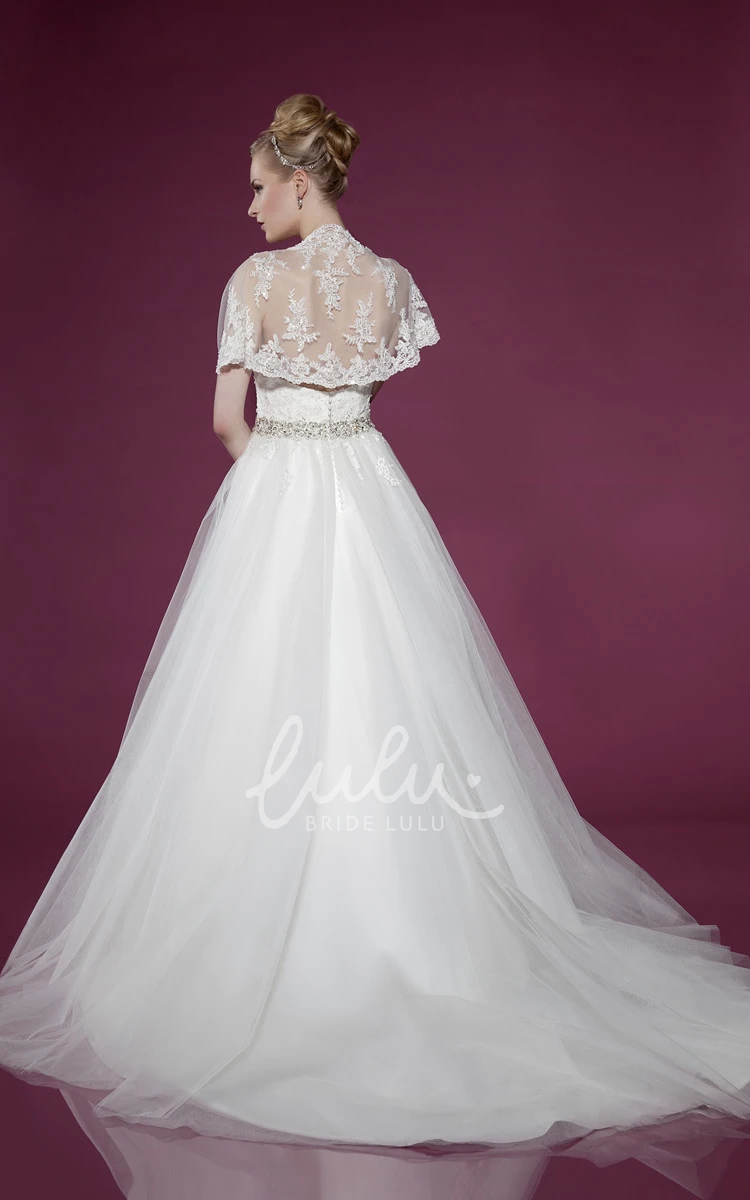 Tulle Sweetheart Wedding Dress with Petal-Sleeve and Chapel Train