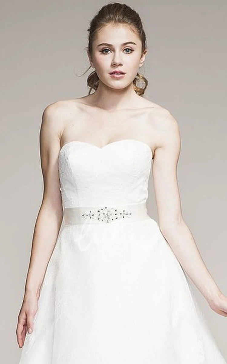 A-Line Lace Wedding Dress with Sweetheart Neckline and Jeweled Appliques