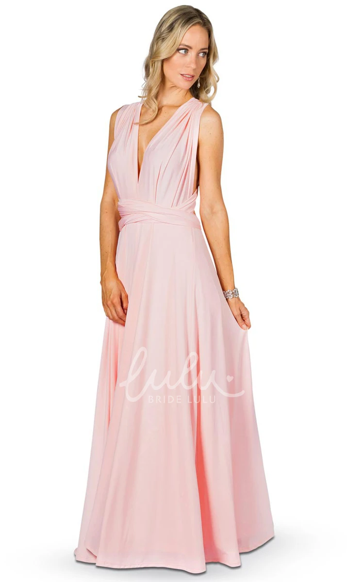Long Sleeveless V-Neck Chiffon Bridesmaid Dress with Straps Flowy and Chic