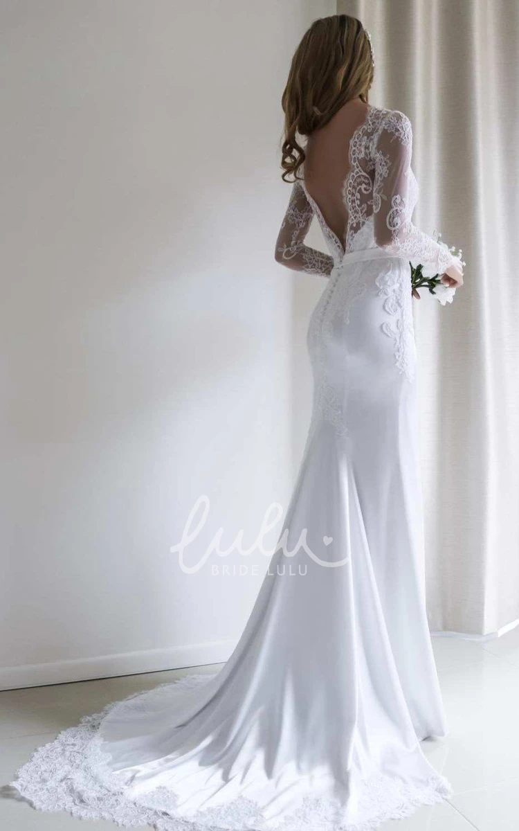 Sheath Chiffon Lace Wedding Dress with Sweep Train