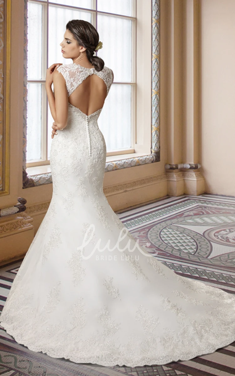 Cap Sleeve Mermaid Lace Wedding Dress with Keyhole Back Modern Elegant Bridal Gown