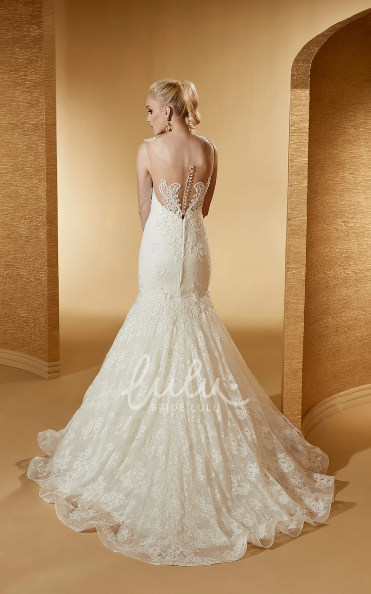 Lace Mermaid Wedding Dress with V-Neck and Straps Elegant Bridal Gown