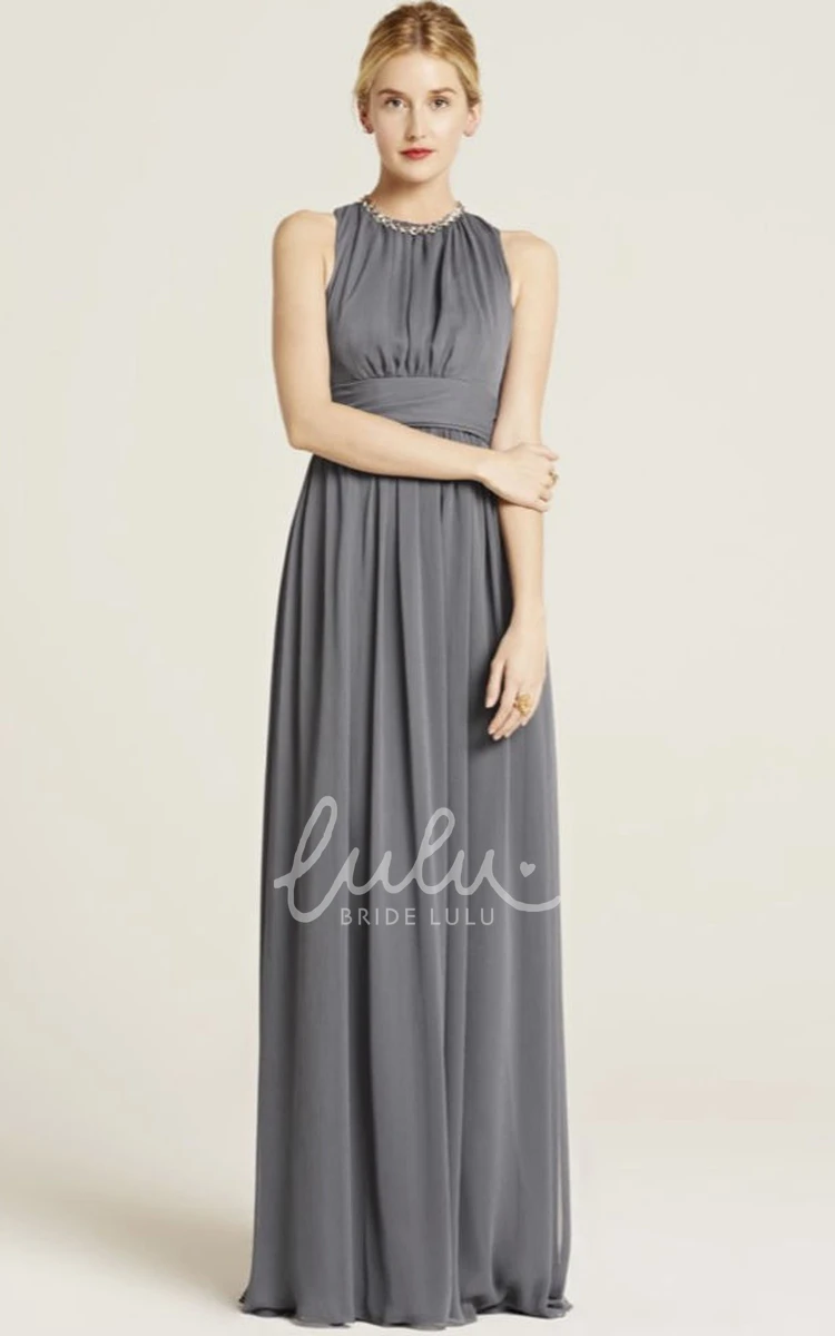 Beaded High Neck Chiffon Bridesmaid Dress with Bow Floor-Length