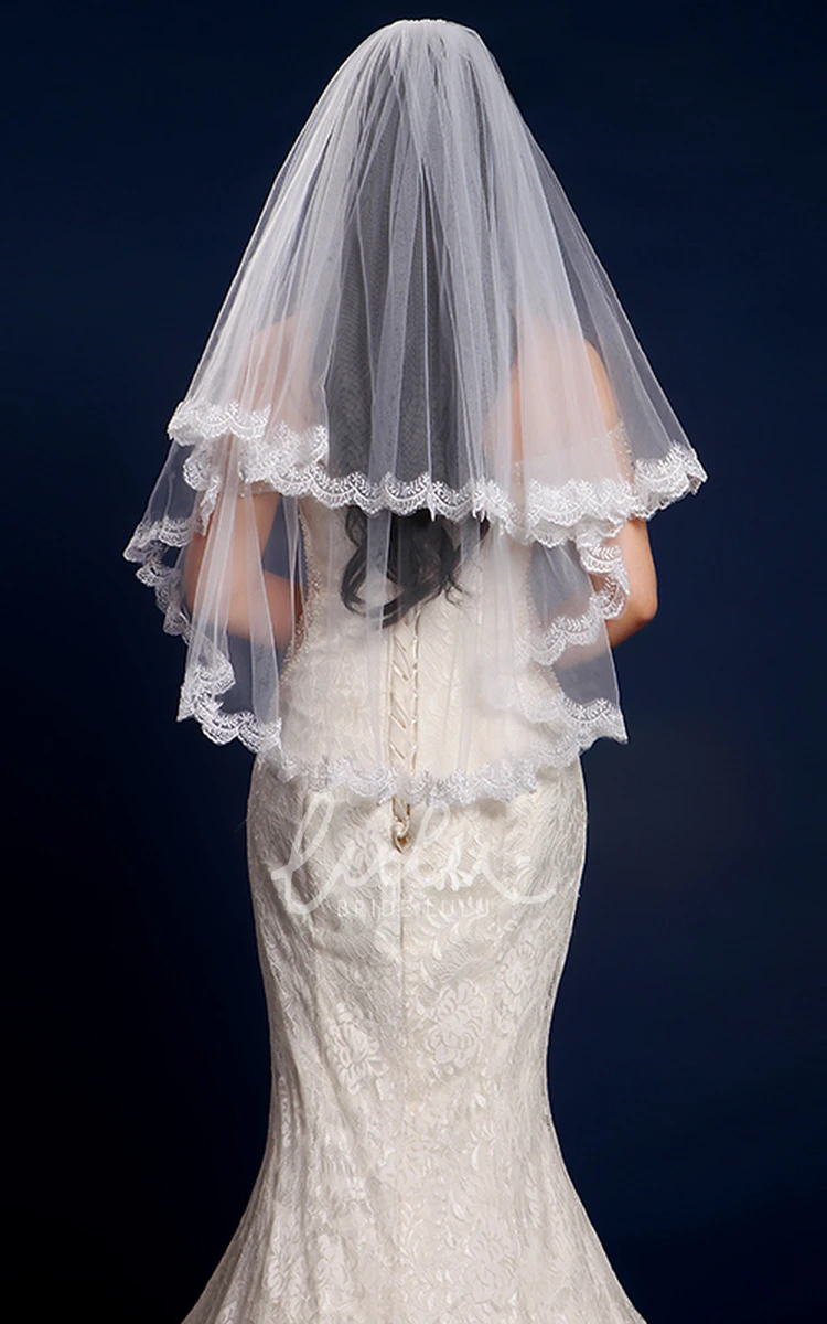 Lace Edge Two-Layered Tulle Elbow Wedding Veil Elegant Wedding Dress Accessory