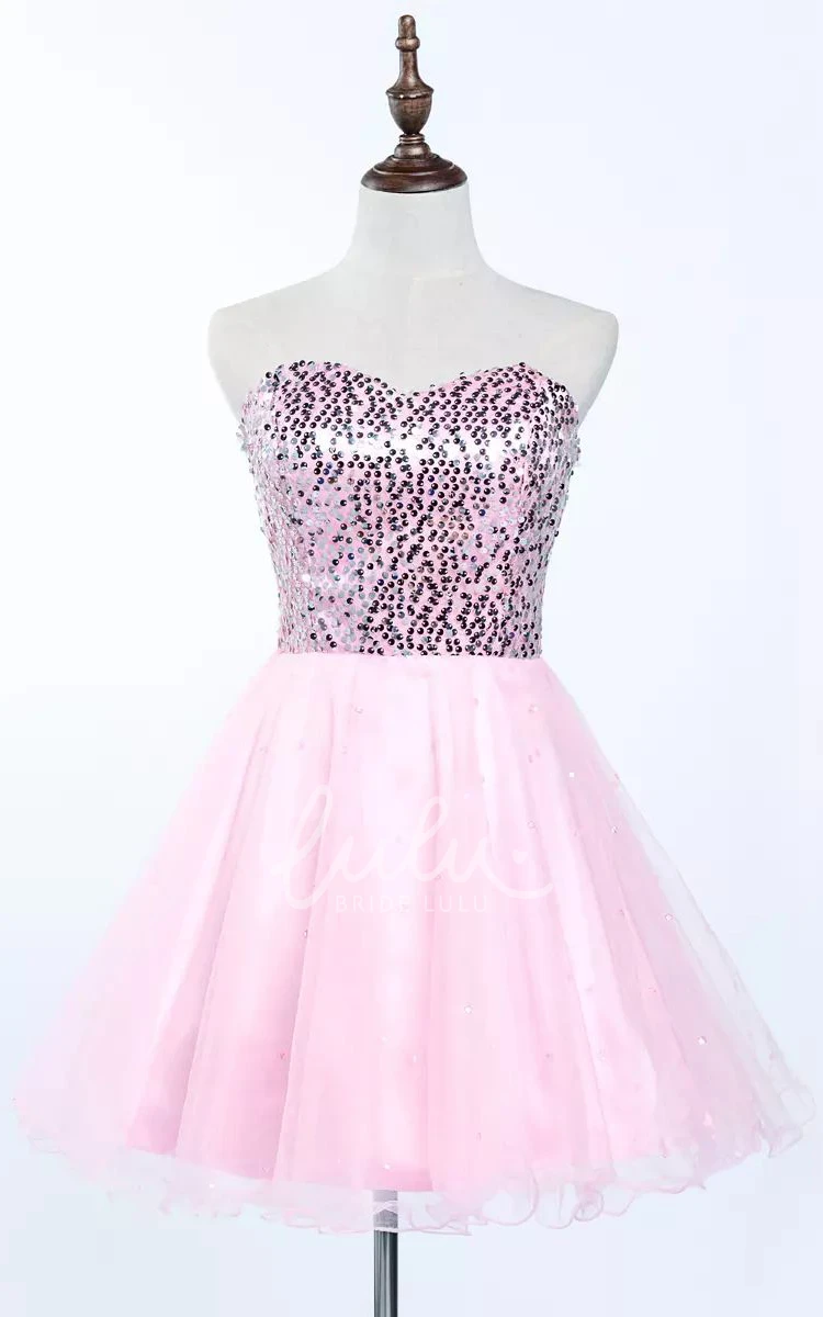 Sweetheart Sequin Tulle A-line Sleeveless Mini Homecoming Dress