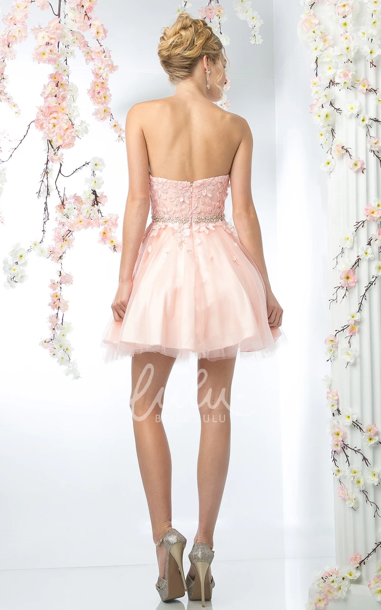 Tulle Satin Sweetheart A-Line Backless Dress with Appliques and Waist Jewelry Formal Dress