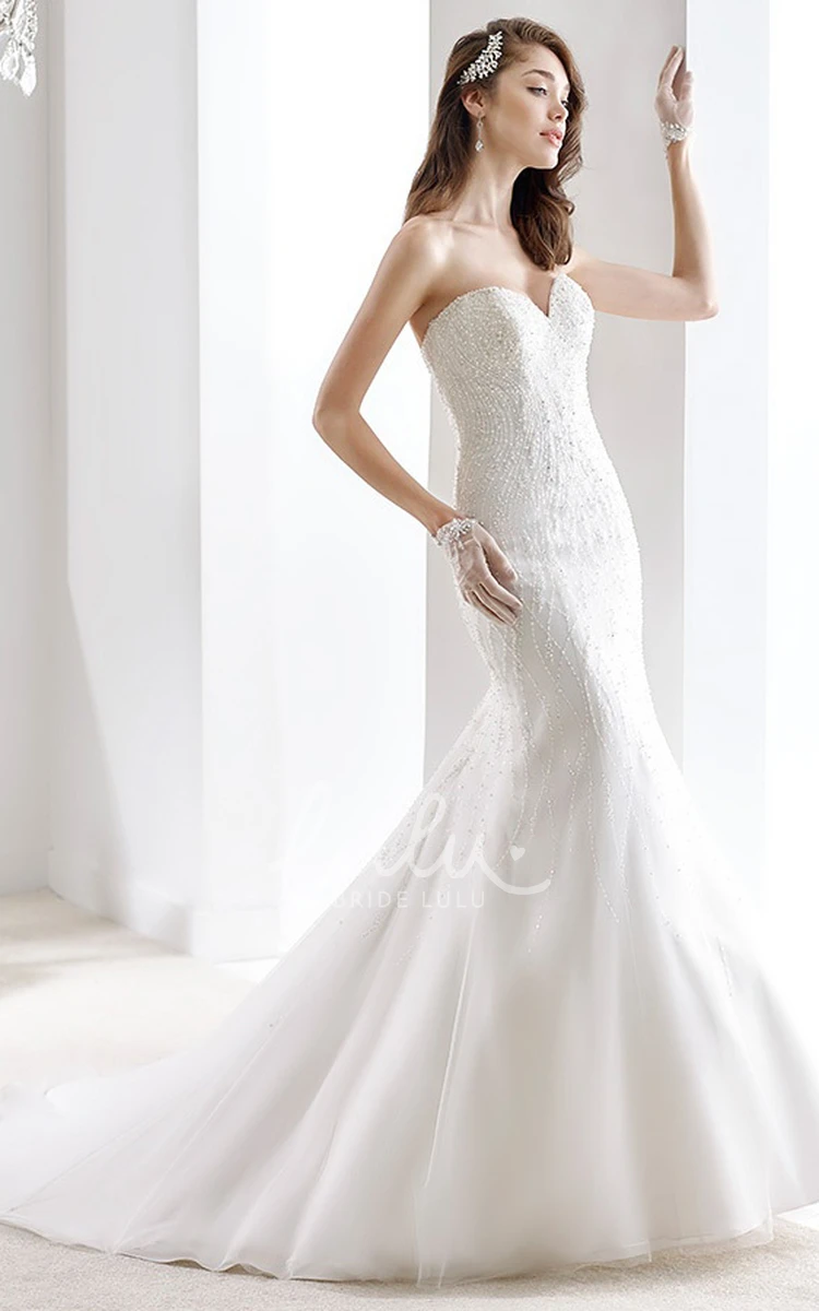 Sheath Wedding Dress with Beaded Details and Open Back Classic Sweetheart