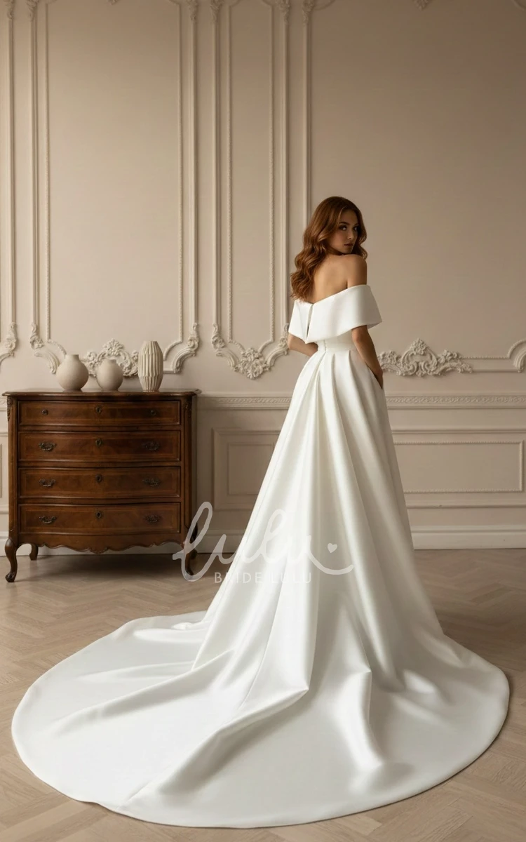 Simple Mermaid Off-the-shoulder Short Sleeves Warm Wedding Dress with Removable Skirt