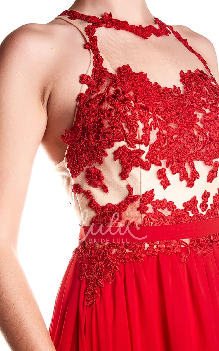 Sleeveless High Neck Appliqued Chiffon Prom Dress with Illusion Back Elegant Prom Dress 2025