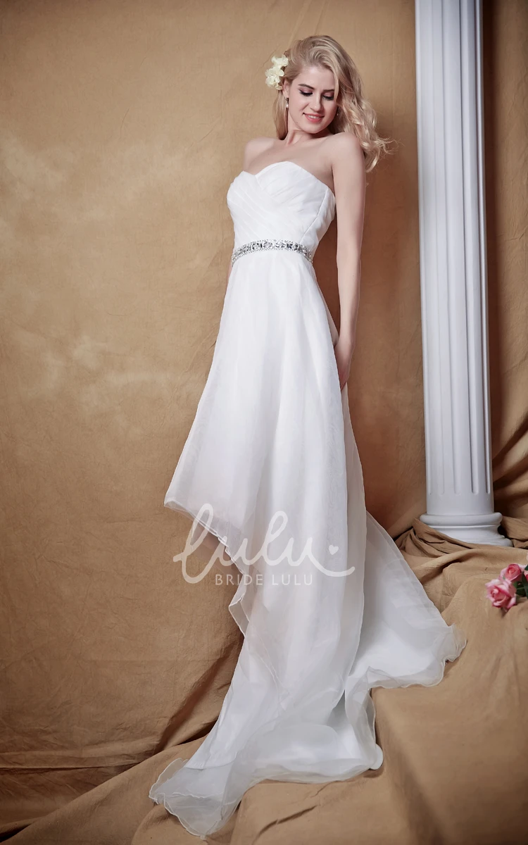 High-Low Organza Wedding Dress with Beaded Waist Sweetheart Elegant 2024