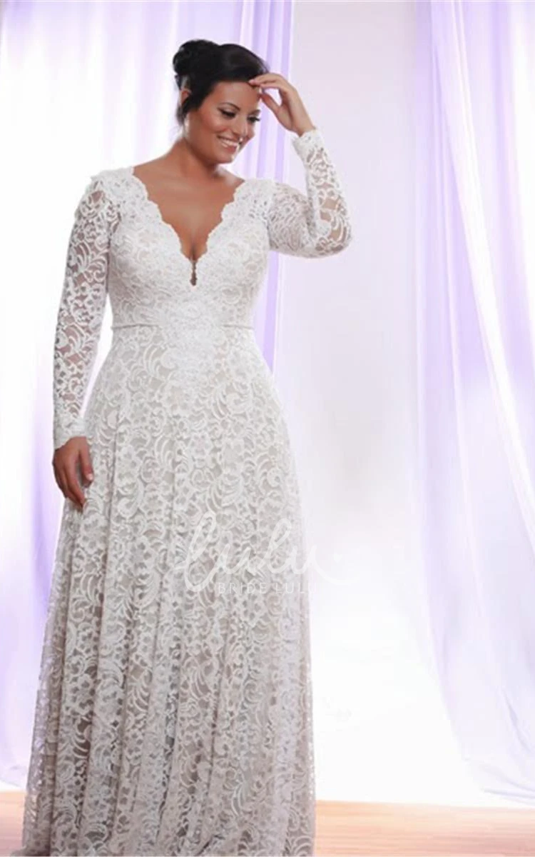 A Line V-neck Lace Zipper Low-V Back Wedding Dress