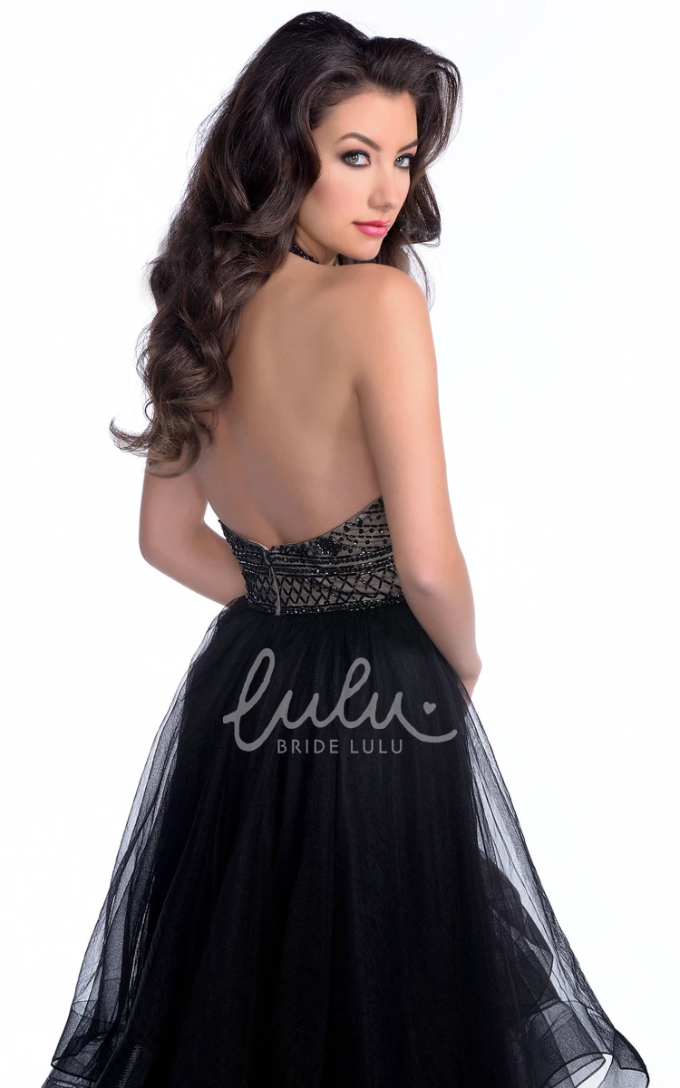 Tulle Layered Open Back Prom Dress with Rhinestones