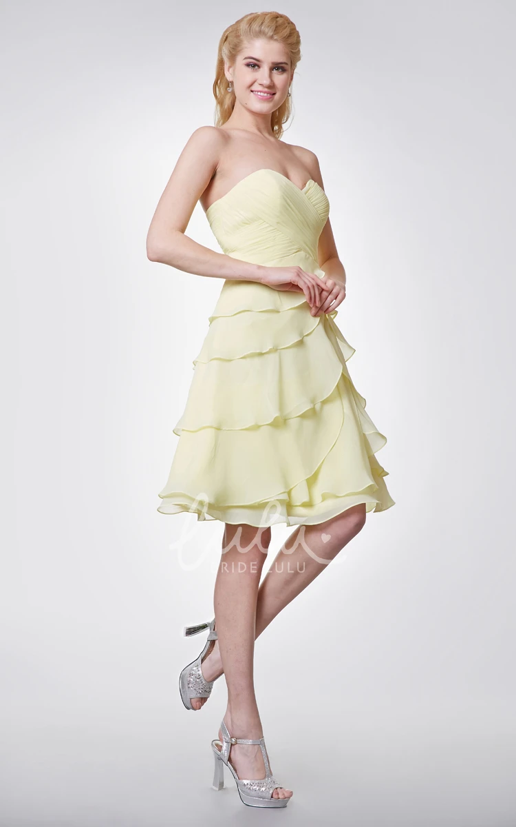 Knee Length Chiffon Bridesmaid Dress with Sweetheart Neckline and Layered Skirt